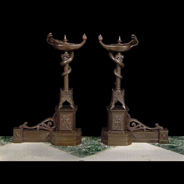 Greek Revival Styled Bronze Fire Dogs