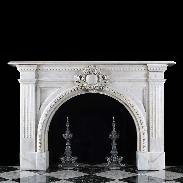 Large Antique Victorian white Marble fireplace with elaborate Ornamentation
