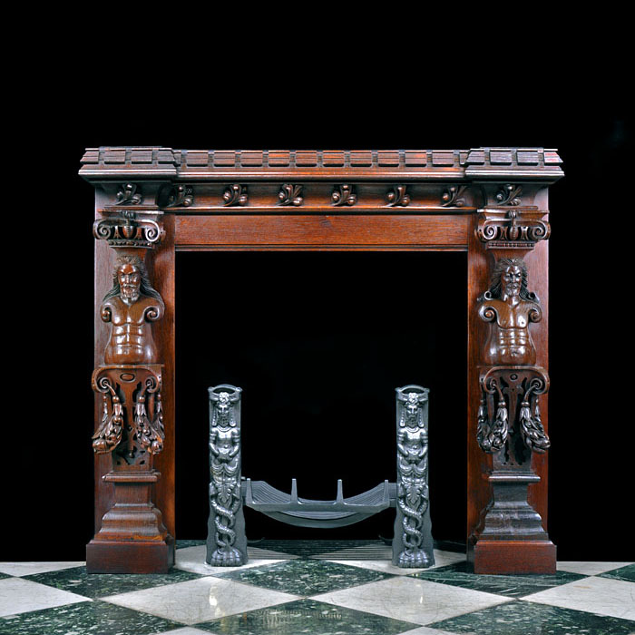 Small Jacobean Revival Oak Fireplace Mantel