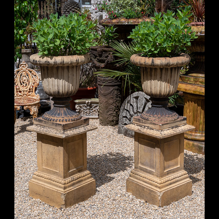 Pair of Victorian Terracotta Urns on Bases 