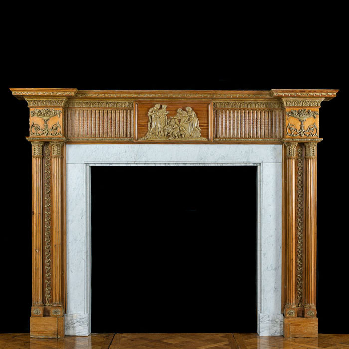A George III Columned Pine Fireplace Mantel