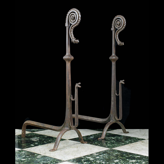 A Pair of Tall Jacobean Style Andirons