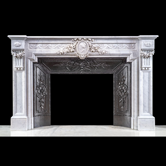 Finely Carved Louis XVI Carrara Marble Fireplace 