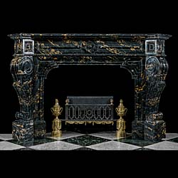 Large Portoro Marble Baroque Style Fireplace