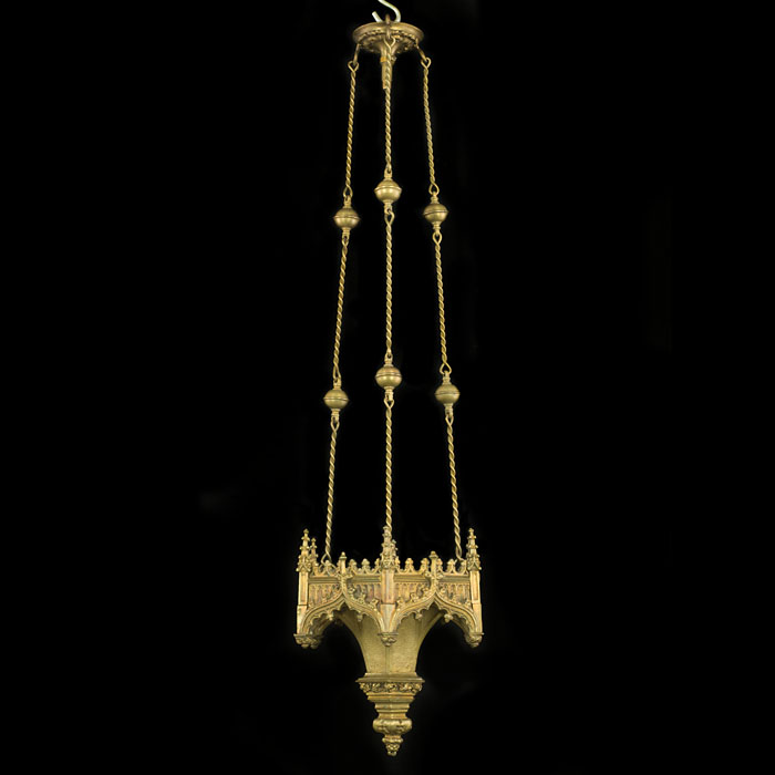 A Gothic Revival brass ceiling light