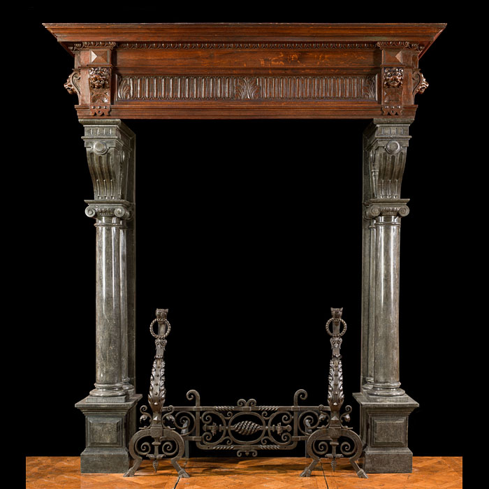 A Belgian Stone & Wood Antique Fireplace