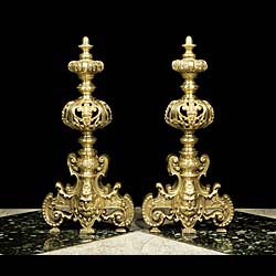 An Ornate Pair of Brass Baroque Style Chenet