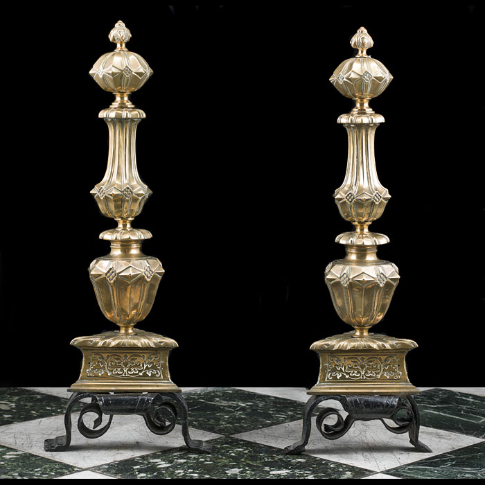 A Large Pair of Bronze Baroque Style Andirons