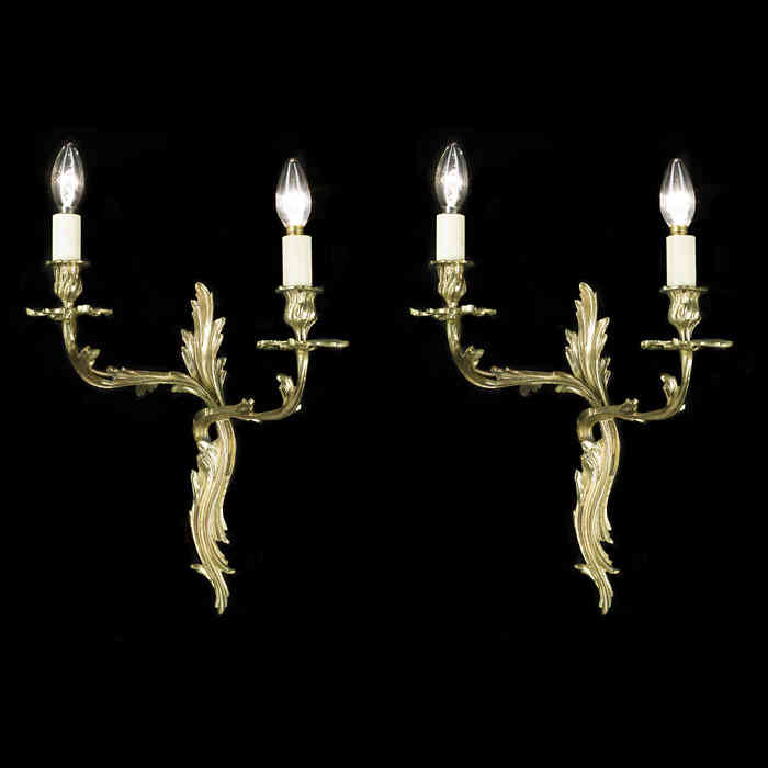 Cast Brass Pair of Rococo Style Wall Lights