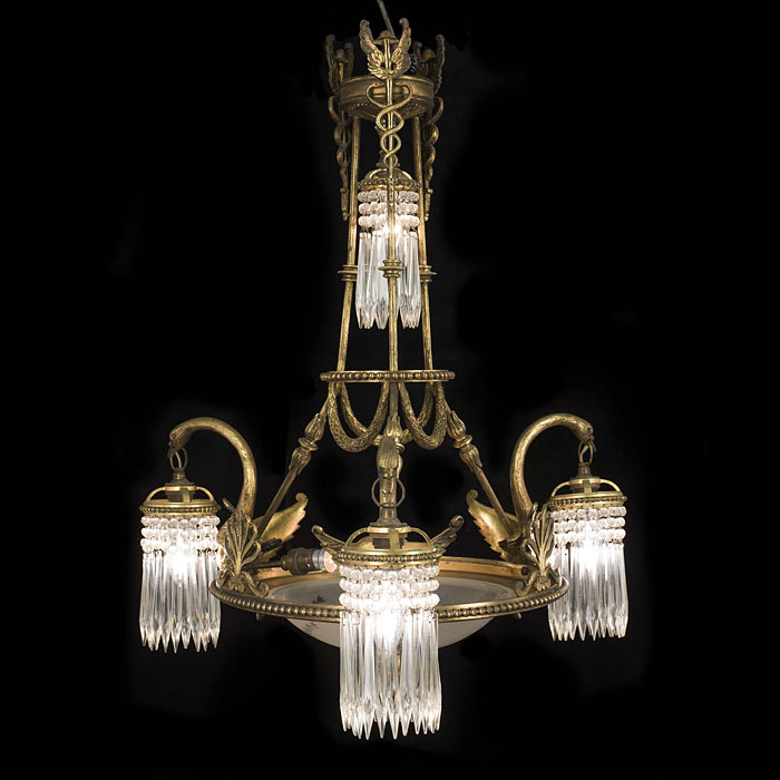 A Gilt Brass Empire Style Swan Chandelier