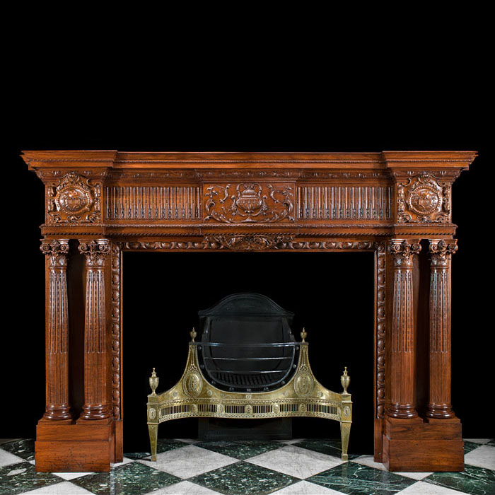 A Grand Victorian Walnut Fireplace Mantel