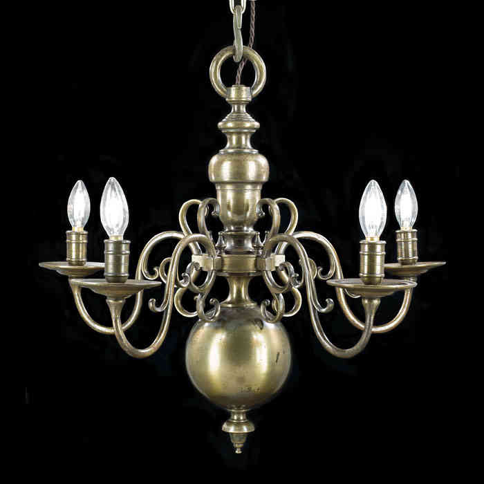 A Dutch Style Five Light Brass Chandelier