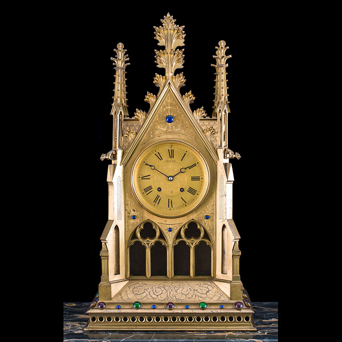 A Large French Gothic Revival Mantel Clock