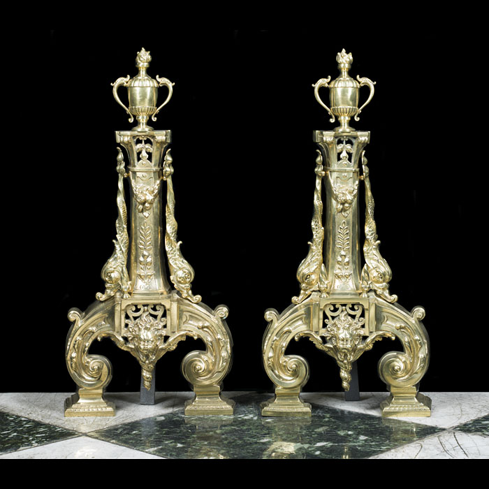 A tall pair of Baroque style firedogs