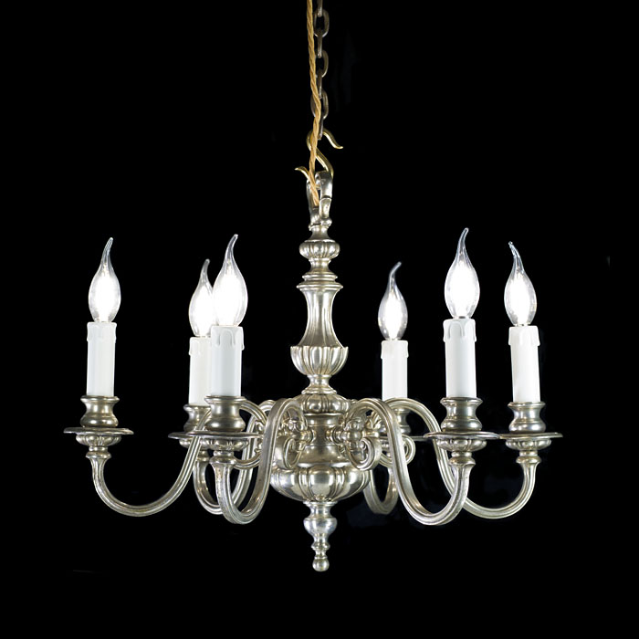 Silver Six Branch Baroque Manner Chandelier 