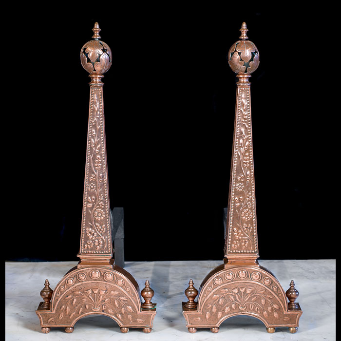  Arts and Crafts Copper Andirons 