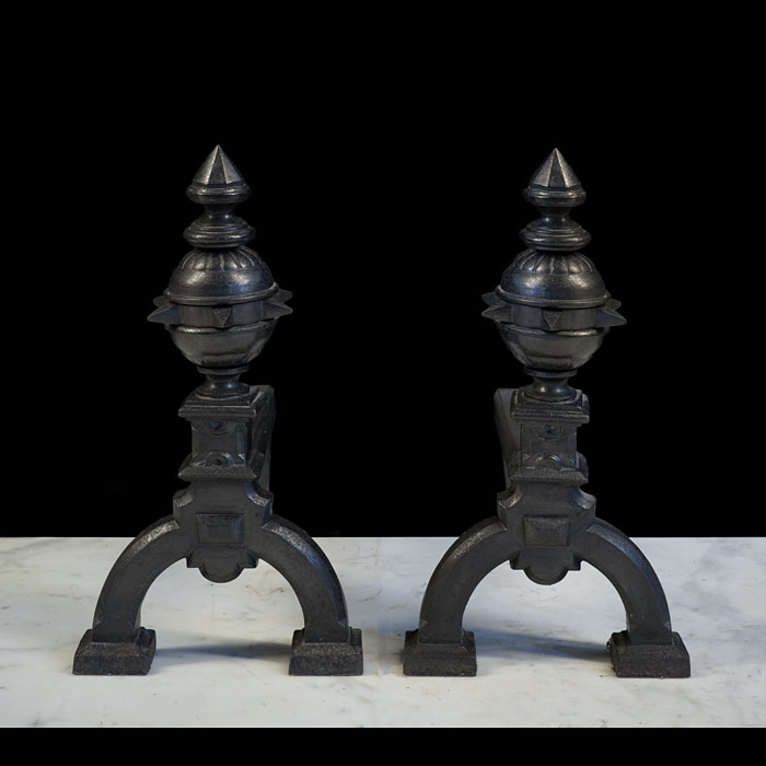 Large Pair of Gothic Revival Andirons 
