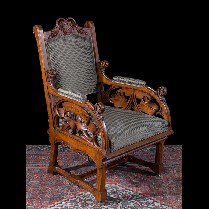 Neo-Gothic Oak 19th Century Armchair 