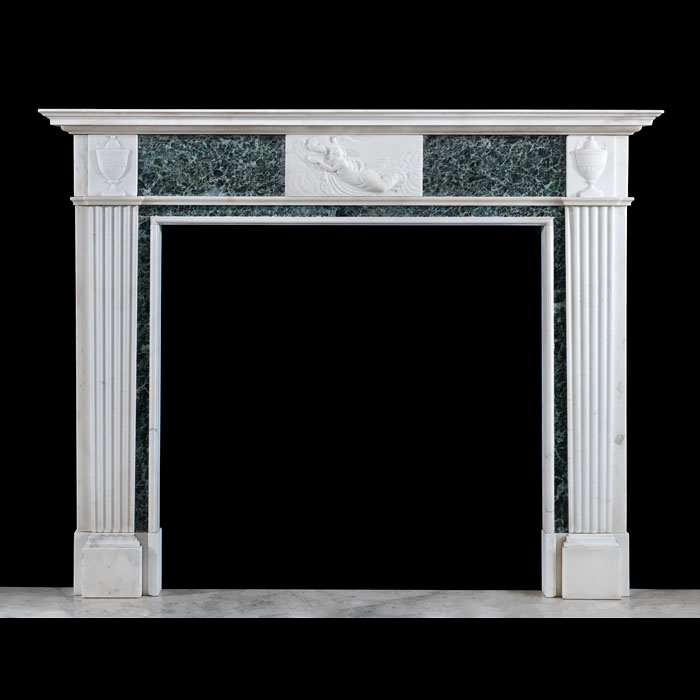Neo-Classical White and Green Marble Fireplace