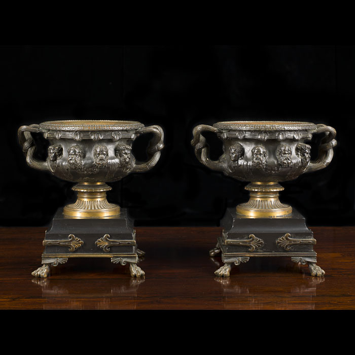  Pair of Bronze Urns After Warwick Vases 