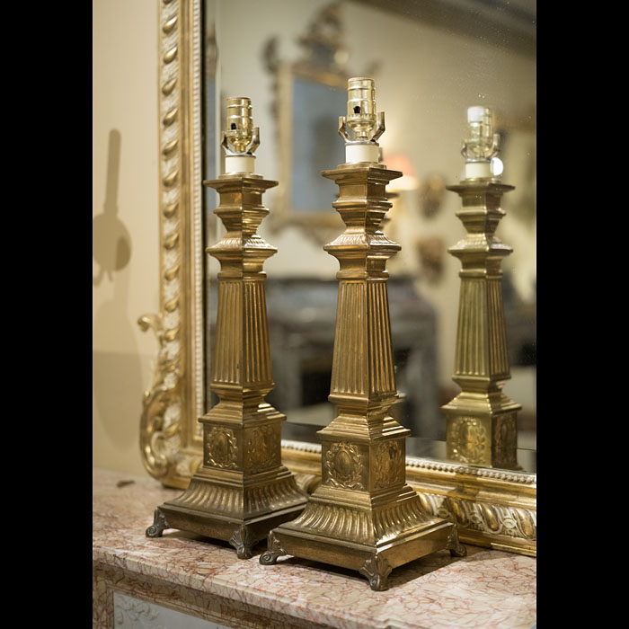 A Pair of Large Brass Table Lamps of Column Form 
