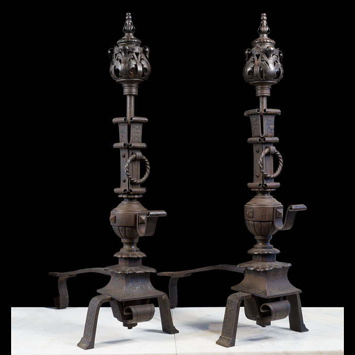 Huge Pair of Renaissance Revival Andirons 