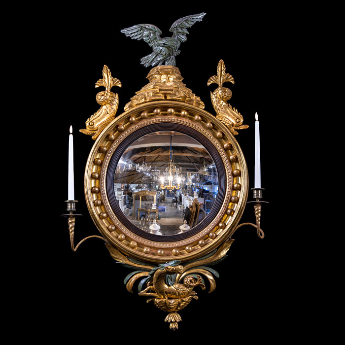 Large Regency Girandole Convex Mirror 