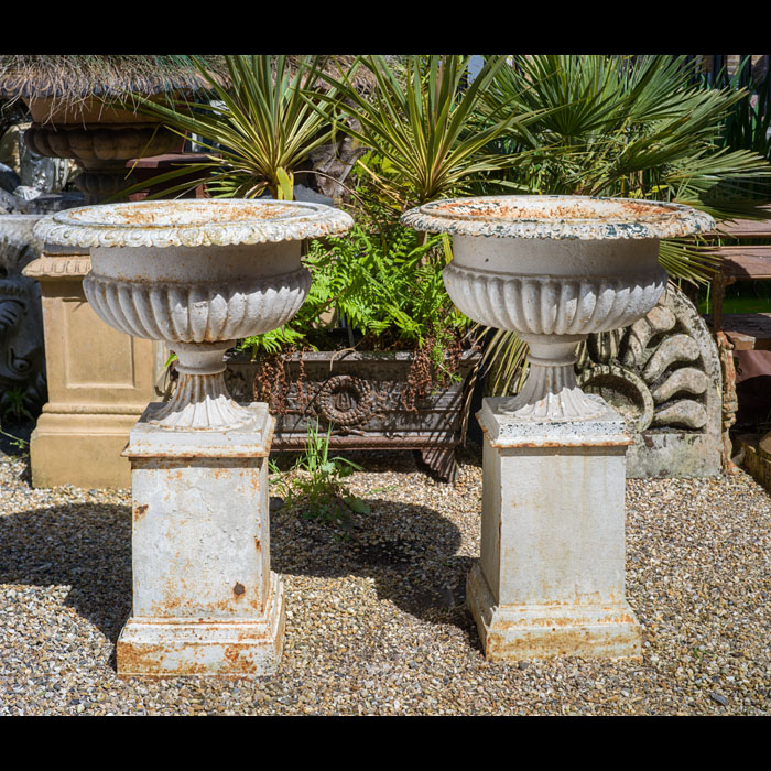 Cast Iron Pair of Victorian Garden Urns 