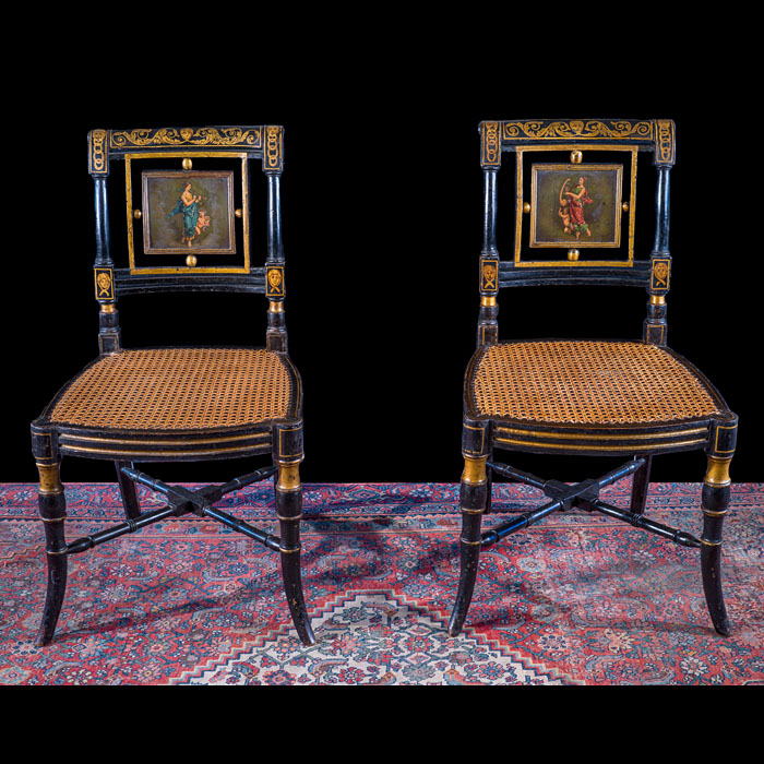 Fine Pair of Ebonised Regency Side Chairs 