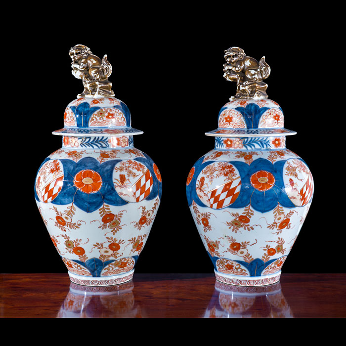 Large Pair of Fine Imari Vases with Covers 
