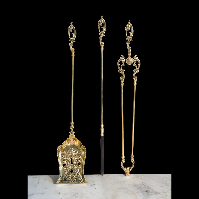 Set of Brass Rococo Fire Tools 