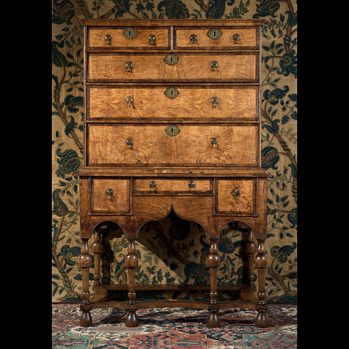 Fine William and Mary Chest on Stand in  Burr Ash and Yew 