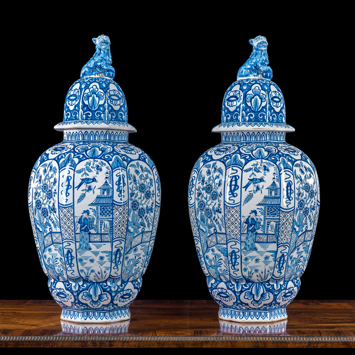 Large Pair of Blue and White Delft Vases 