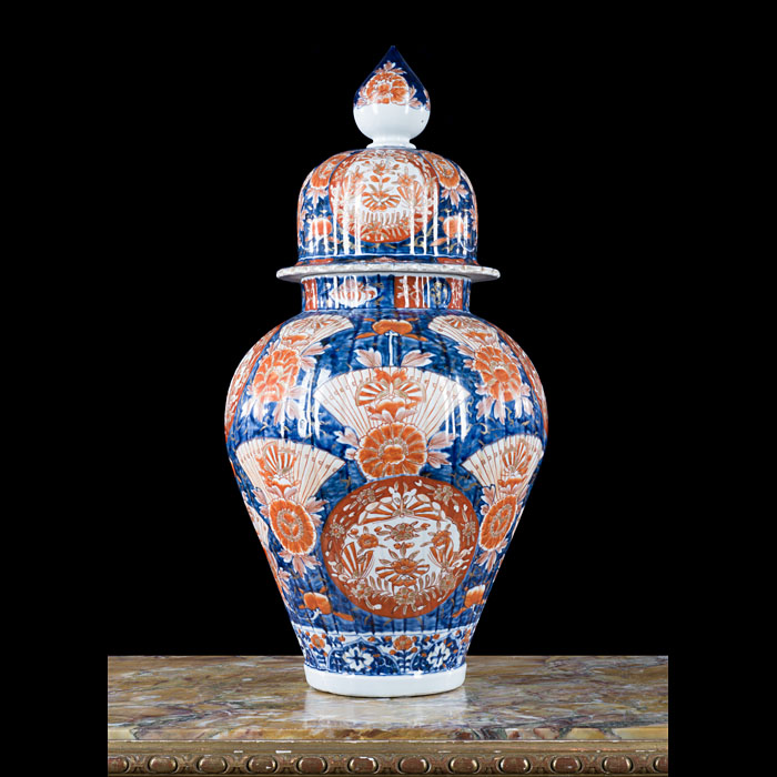 Large Imari Lidded Baluster Hand-Painted Vase 