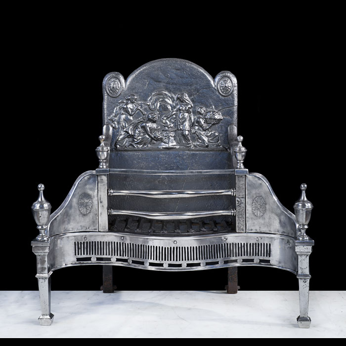 A Fine Regency Polished Steel Fire Basket with Classical Scene 