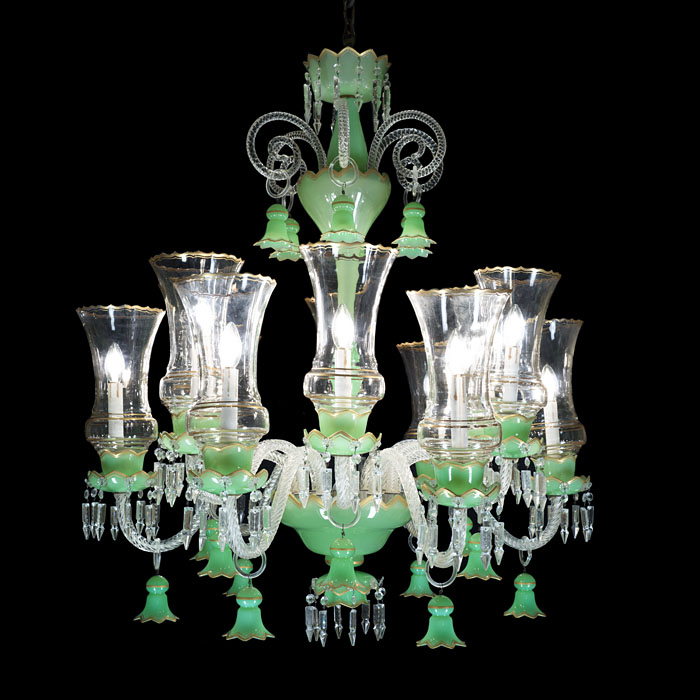 A Fine Bohemian Glass Chandelier with Storm Shades 