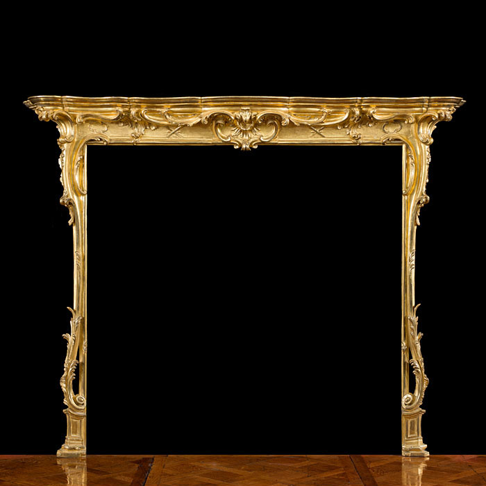 English Rococo Giltwood Fireplace Surround
