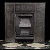 10829: An Edwardian cast iron Register Grate with etched floral decoration arranged in geometrical patterns, in the manner of Thomas Jekyll. Early 20th century.

  Link to: Antique Fire grates and Register g