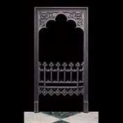 10840: ONE OF A PAIR OF PUGINESQUE FIRE GRATE FRONTS IN THE GOTHIC REVIVAL MANNER.....image before reinstatement of interior and side fillets. English 19th century.