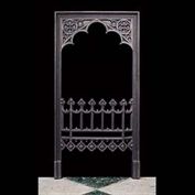 10841: ONE OF A PAIR OF PUGINESQUE FIRE GRATE FRONTS IN THE GOTHIC REVIVAL MANNER.....image before reinstatement of interior and side fillets. English 19th century.